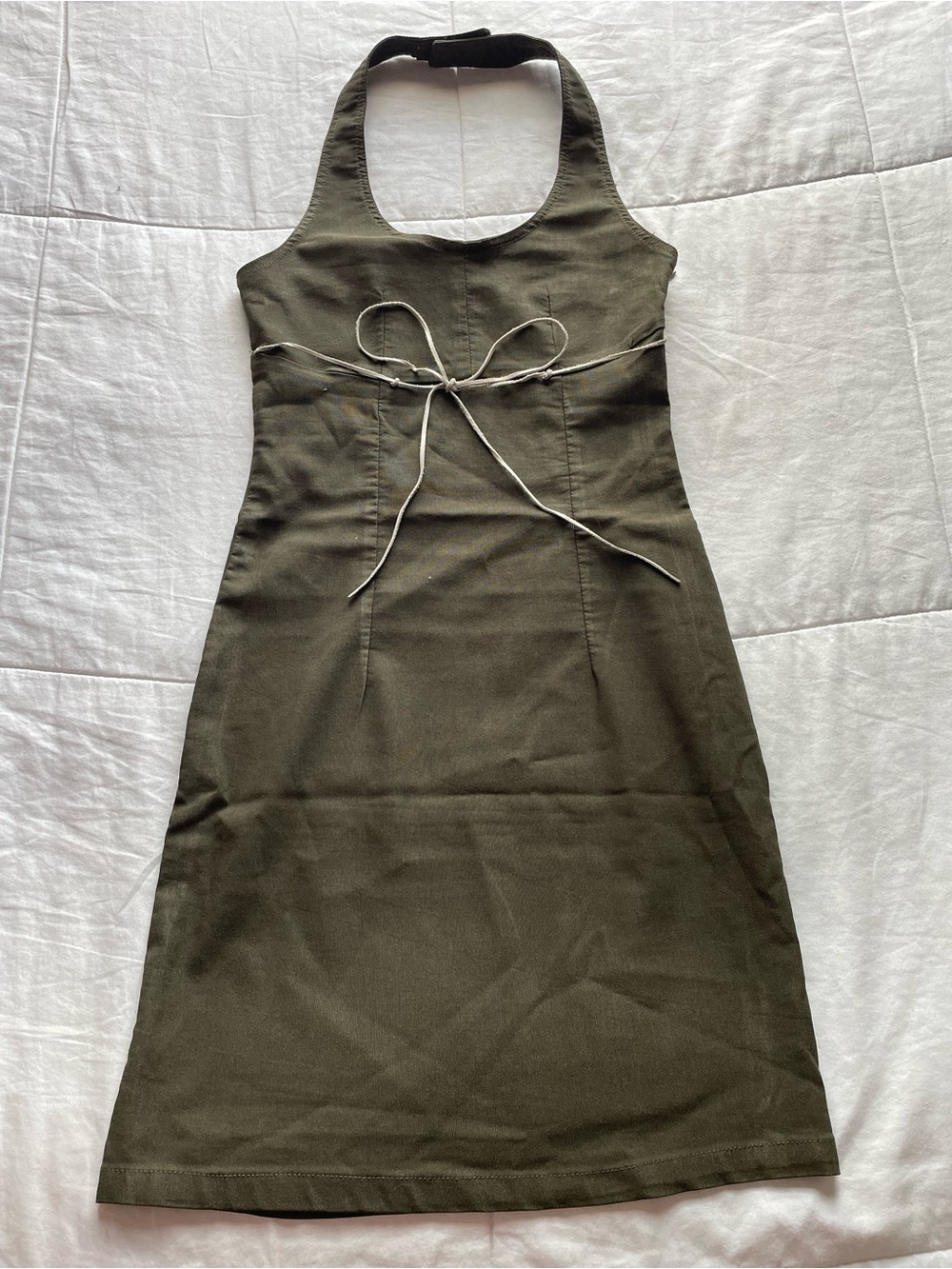 Y2K Olive Halter Mini Dress Suede Tie Fitted Western Bratz Cowgirl Party 90s 00s